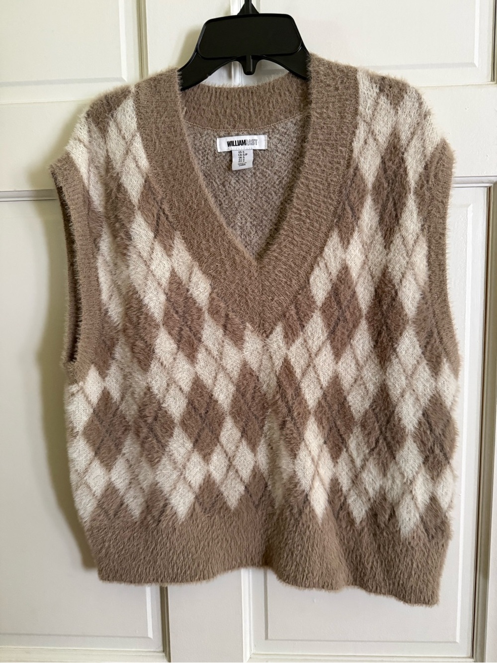 William Rast Taupe & Cream Argyle Knit Vest